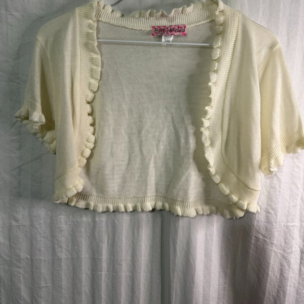 Knit Minded Cream Color Cardigan Size Large Short Sleeve